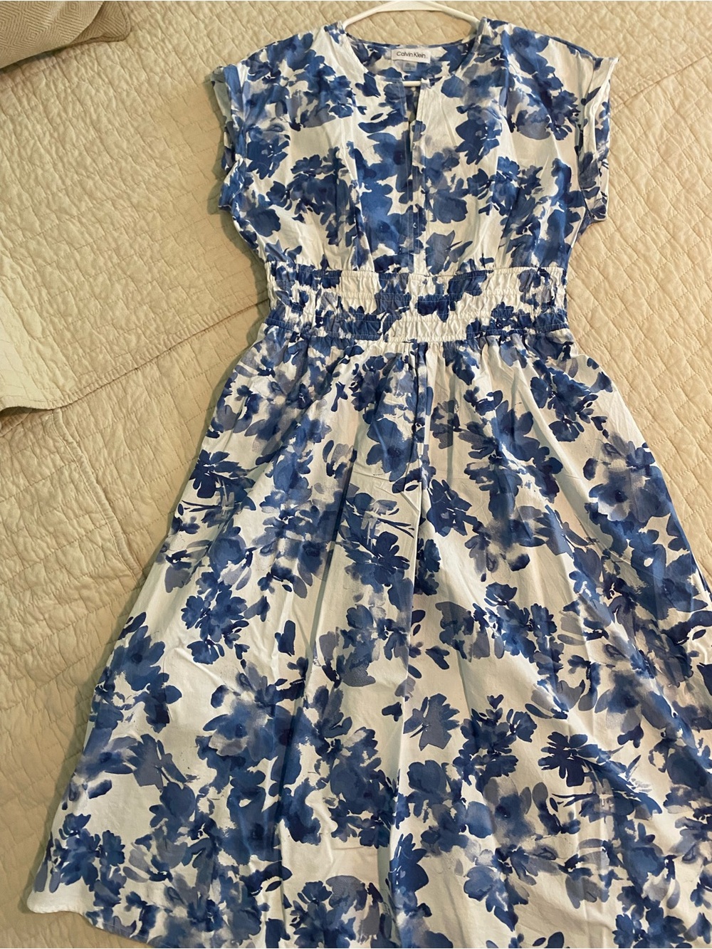 Calvin Klein Blue Floral Smocked Waist Dress